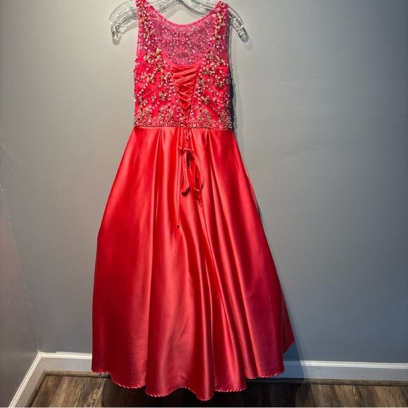 Tiffany Designs pageant Gown Youth Size 16  Lipstick Color Beaded Bodice 13472 - Picture 3 of 11